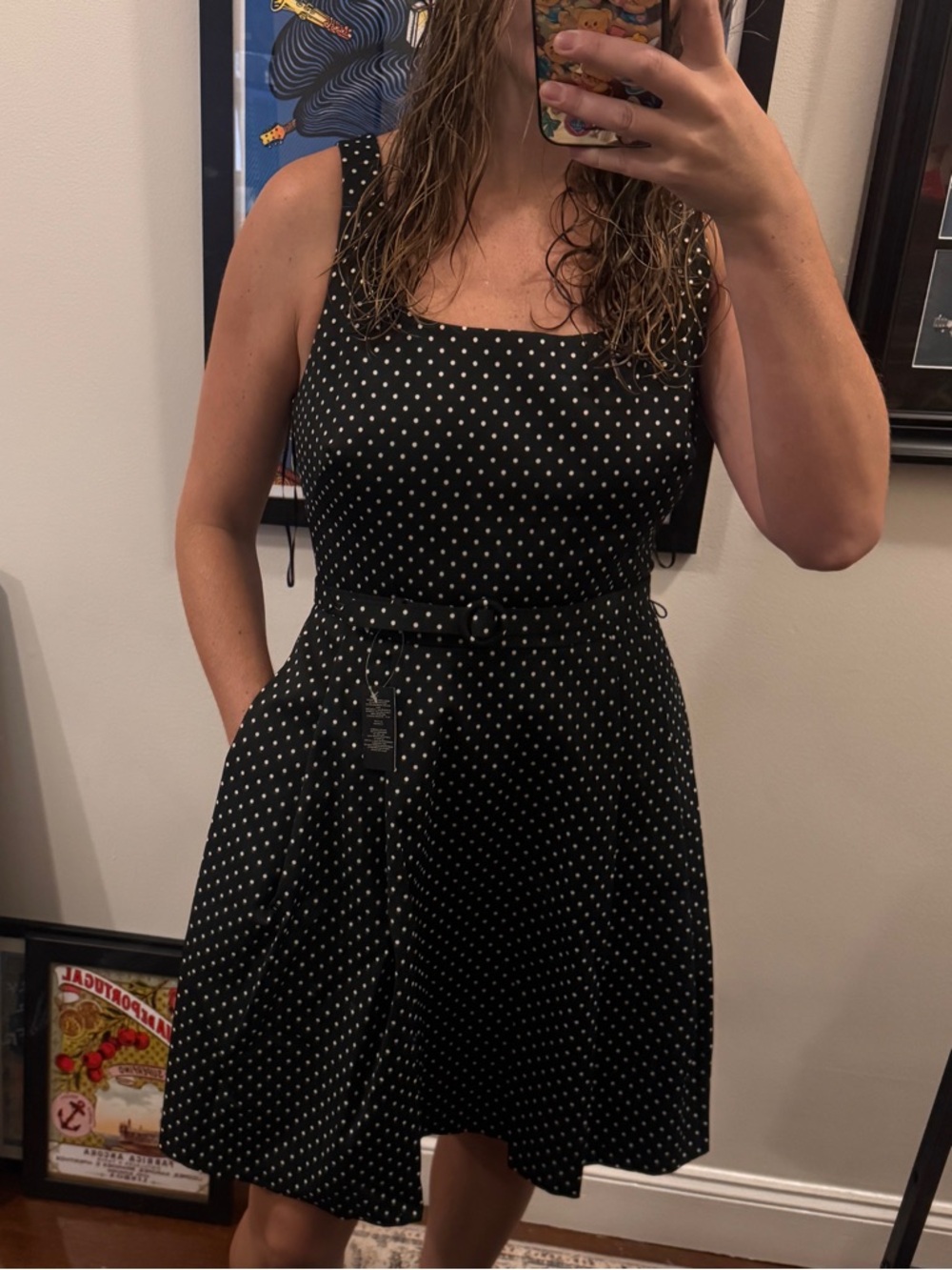 Ralph Lauren Polka Dot A-Line Dress with Removable Belt